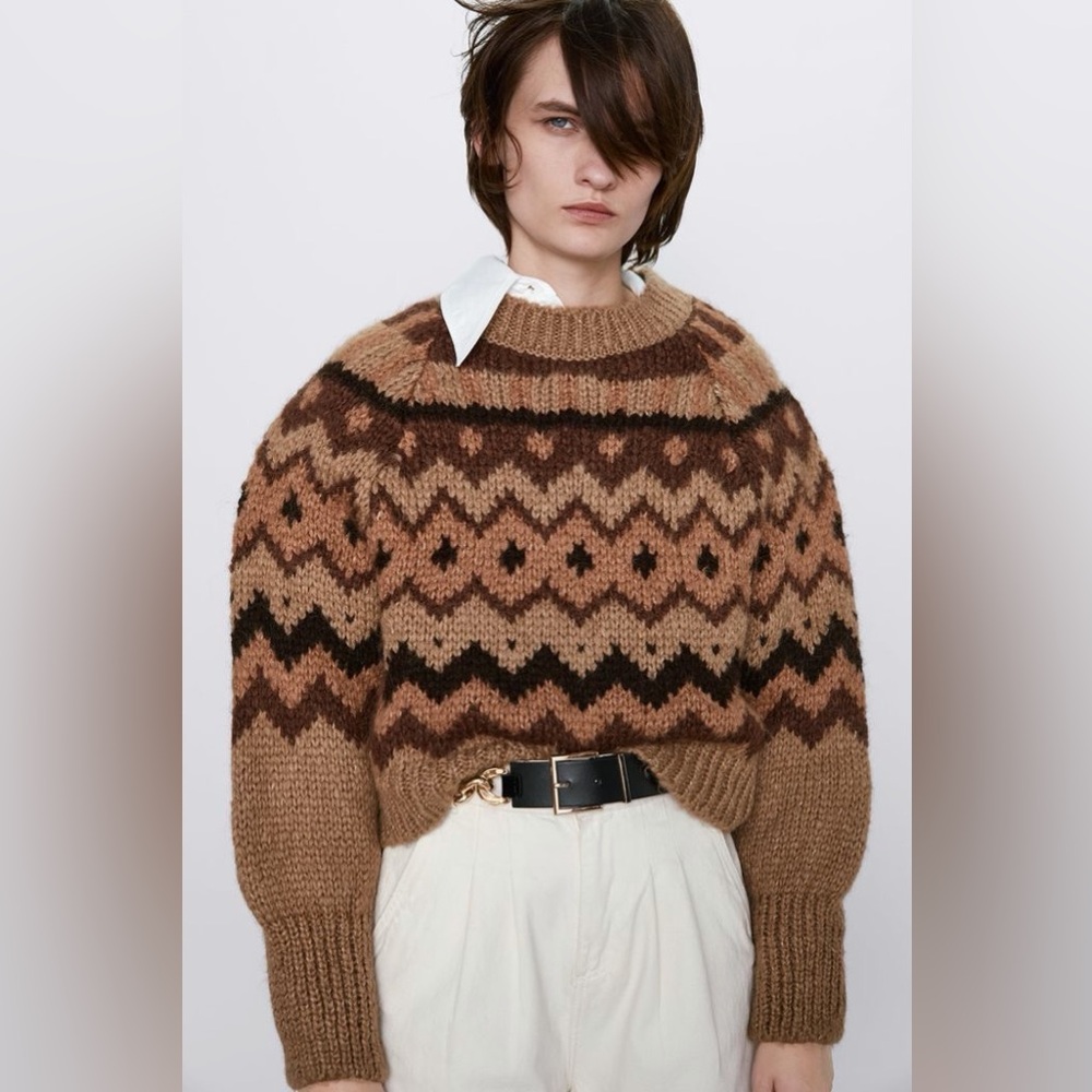 Zara Wool Blend Jacquard Sweater